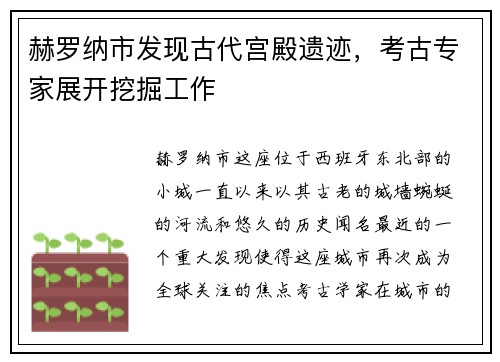 赫罗纳市发现古代宫殿遗迹，考古专家展开挖掘工作